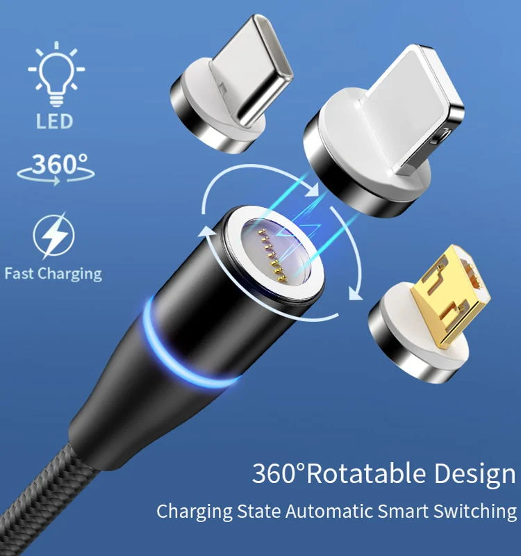 Hot Sale Tongyinhai 5V 3A 3 in 1 Magnetic USB Cable Type C Micro Lightning Magnetic Cable Fast Charger