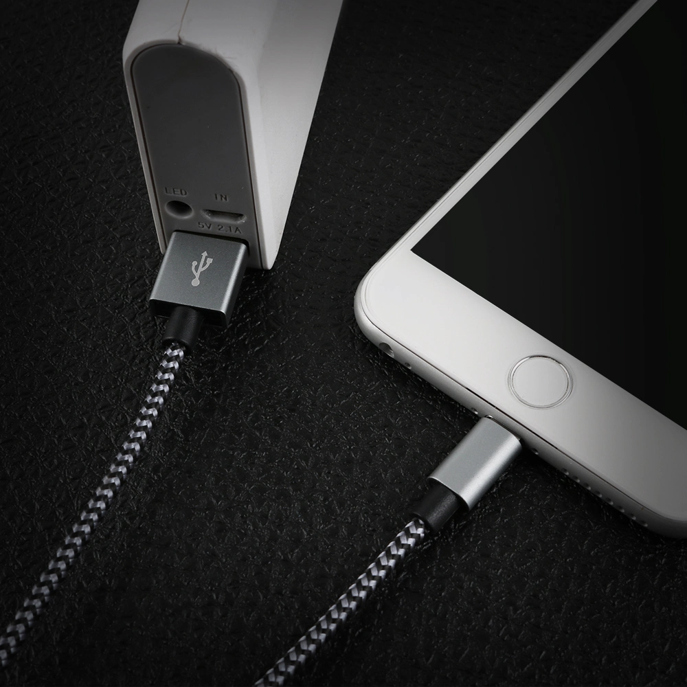 Fast Charging Braided USB Cable for iPhone/iPad Mobile Phone Charger Cable Data Line Black-Gray