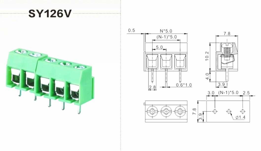 Black 300V-5.0mm PCB Terminal 2 Pin Plug in Screw Electric
