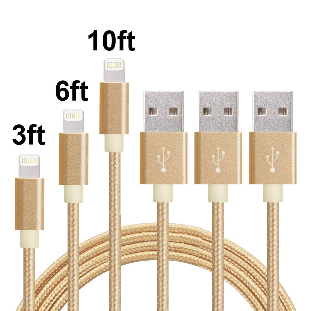 USB Cable for iPhone/iPad Fast Charging Braided Charger Mobile Phone Cable Data Line -Gold