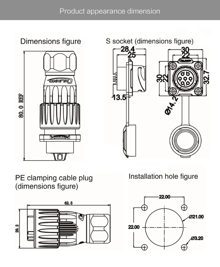 Dh20 Series 5 Pole Power Connector/5 Cores Male and Female Connector