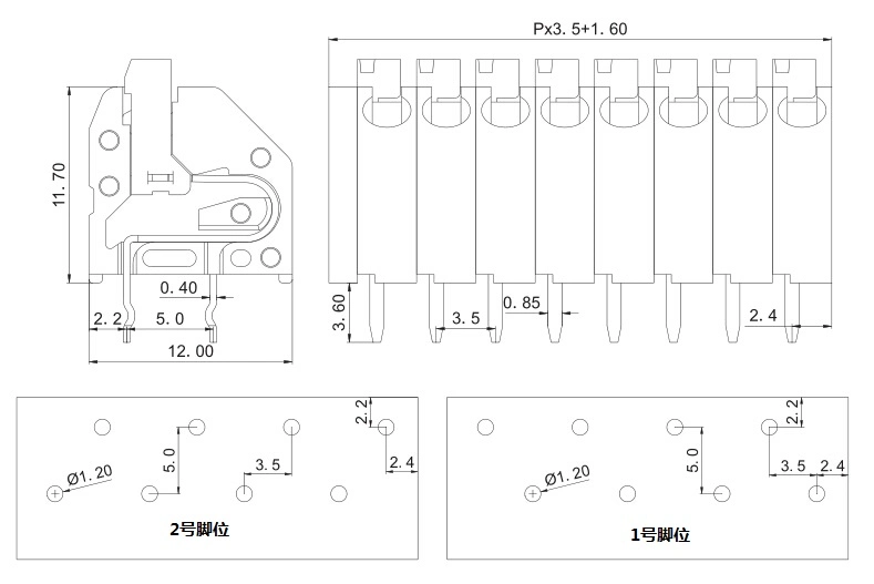 Pitch 2.54mm Fast Connection Spring PCB Terminal Block