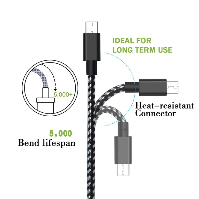 Nylon Braided Micro USB Cable Data Cable for Mobile Phone USB Chargering Cable