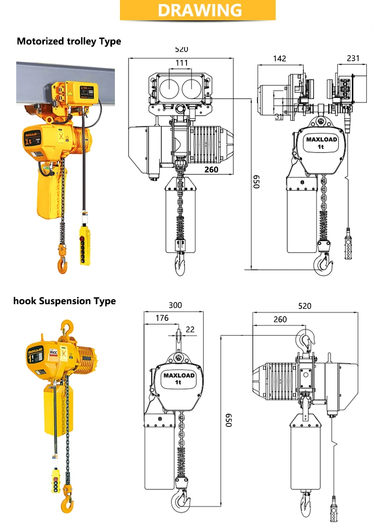 1000kg Monorail Beam Petrol Engine Powered Low Price Electric Chain Hoist