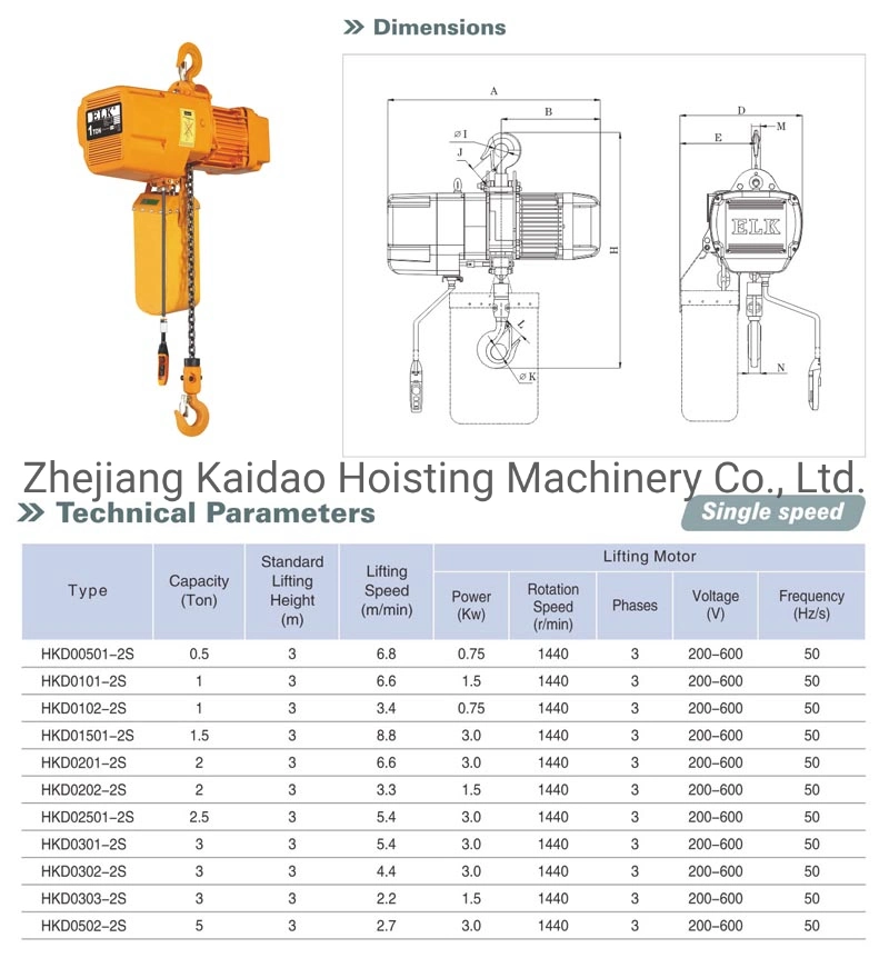 2 Ton Three Phase Electric Chain Hoist Factory Price with CE Approval
