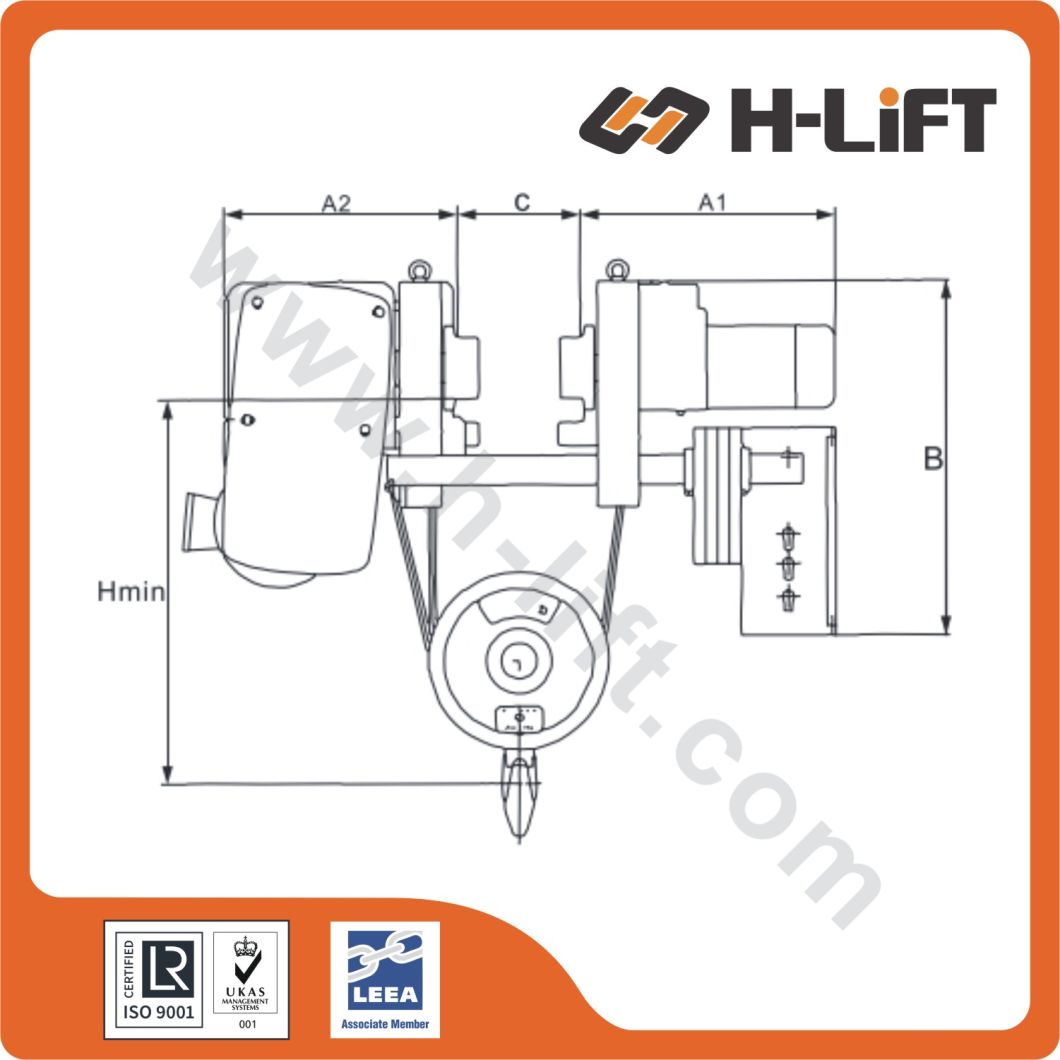 1.6t-12.5t Low Headroom Electric Winch Cable/Wire Rope Hoist (WHL-D)