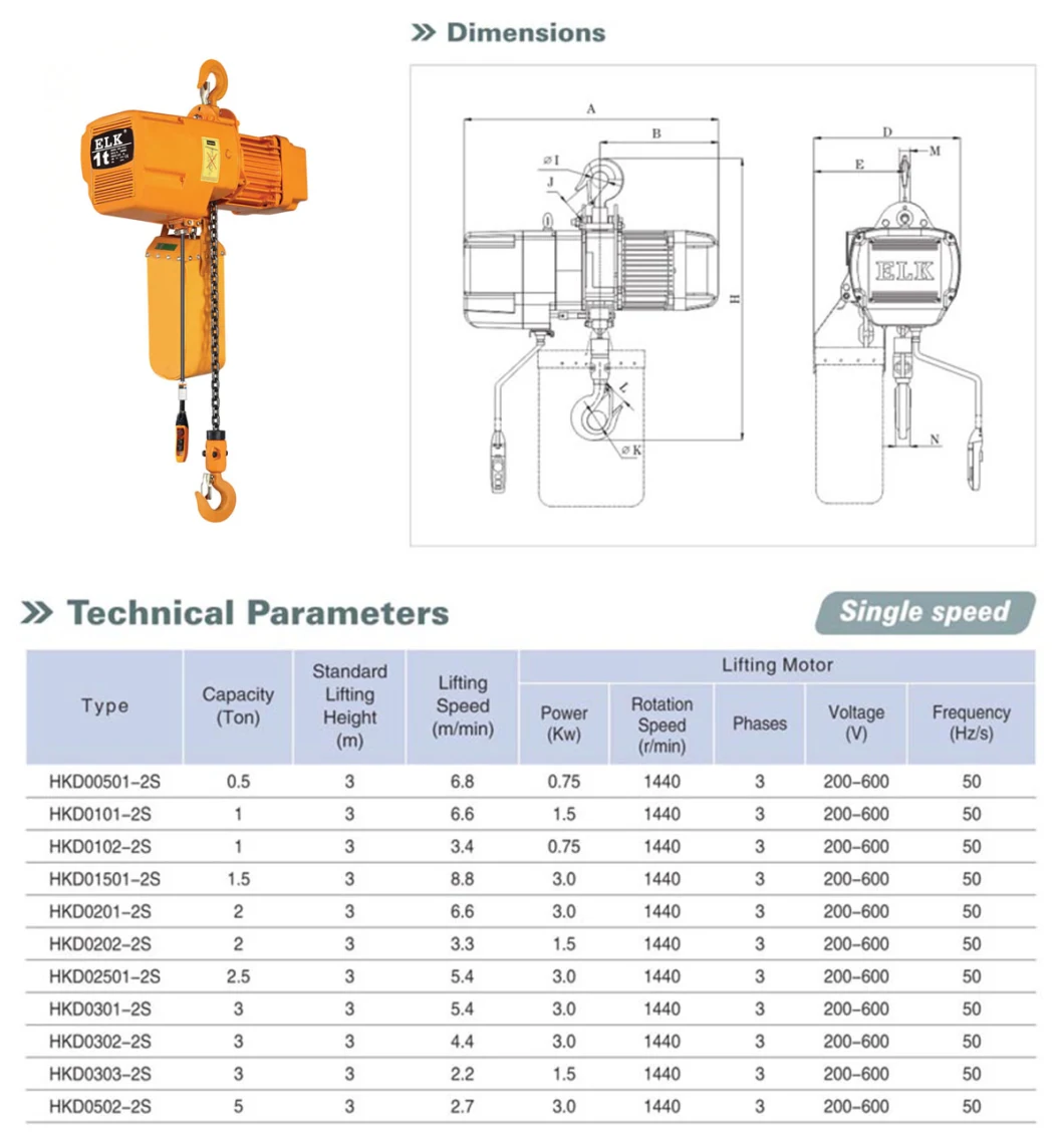 High Quality Industrial Manufacturer of Harrington Type Electric Chain Hoist