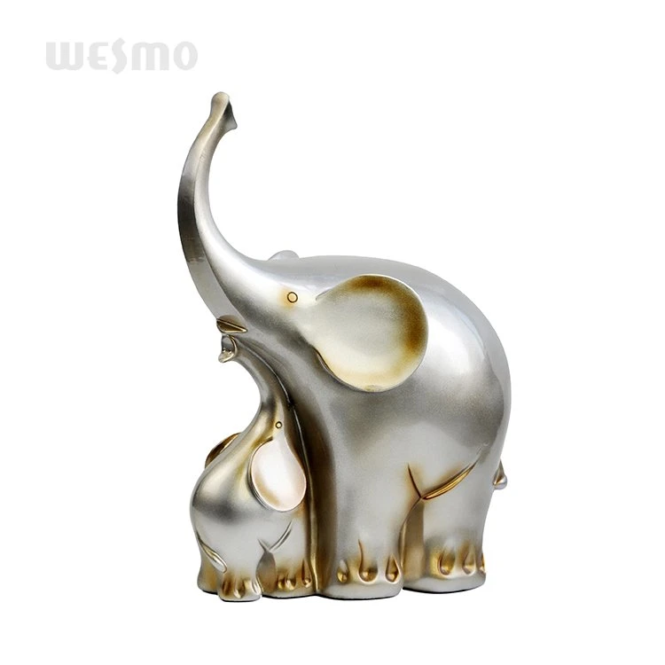 Baby Elephant and Mother Elephant Resin Tabletop Statue