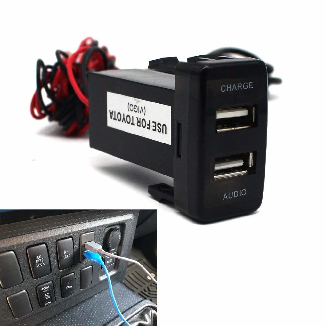 Dual Port USB Car Charger with Audio Socket USB Charging for Toyota Vigo