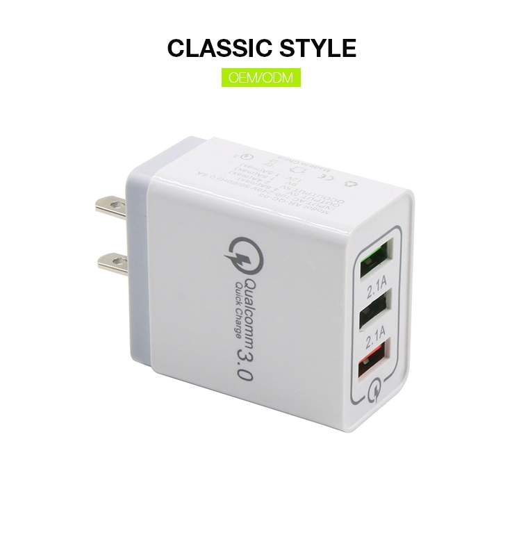 2018 New Design Us Plug Fast Charging Three Port QC3.0 Multiple USB Charger