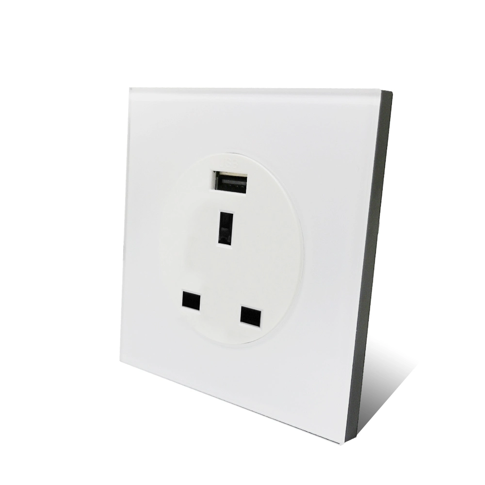 Crystal Glass Panel USB Charger 13A UK Standard Wall Power Socket Outlet 5V 2000mA