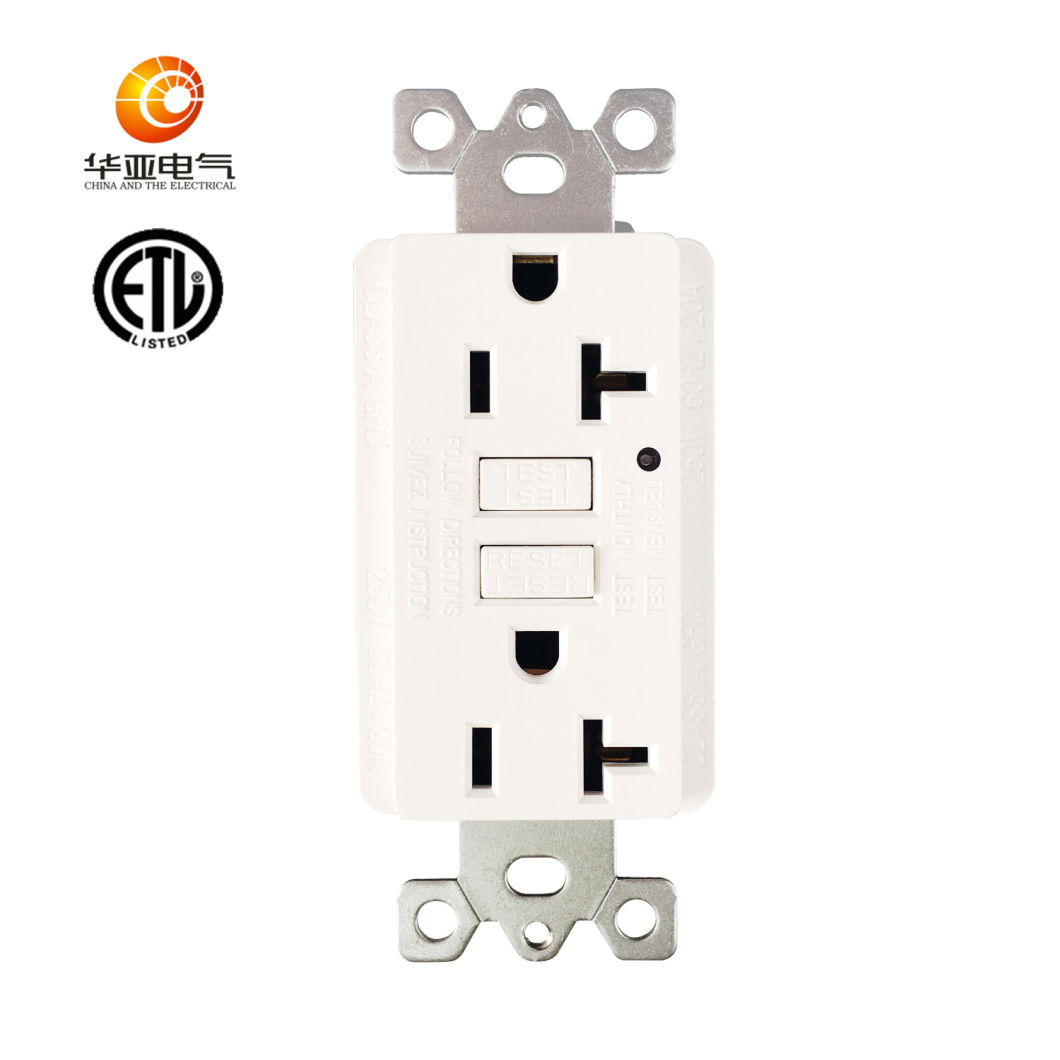 20A, 125V Without Tr GFCI Outlet with LED Light Indicator for Us, ETL Listed
