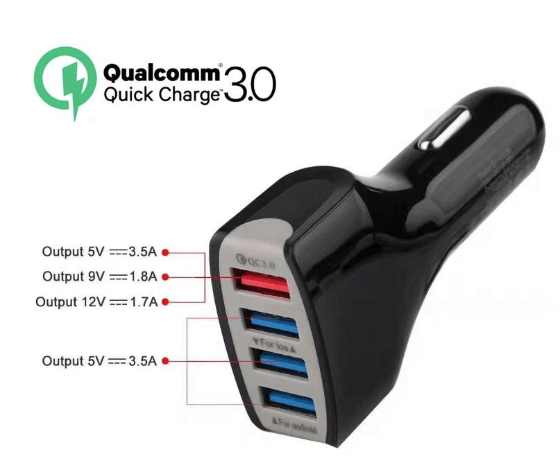 4 Port USB Charger Fast Charging QC3.0 Smart Car Charger