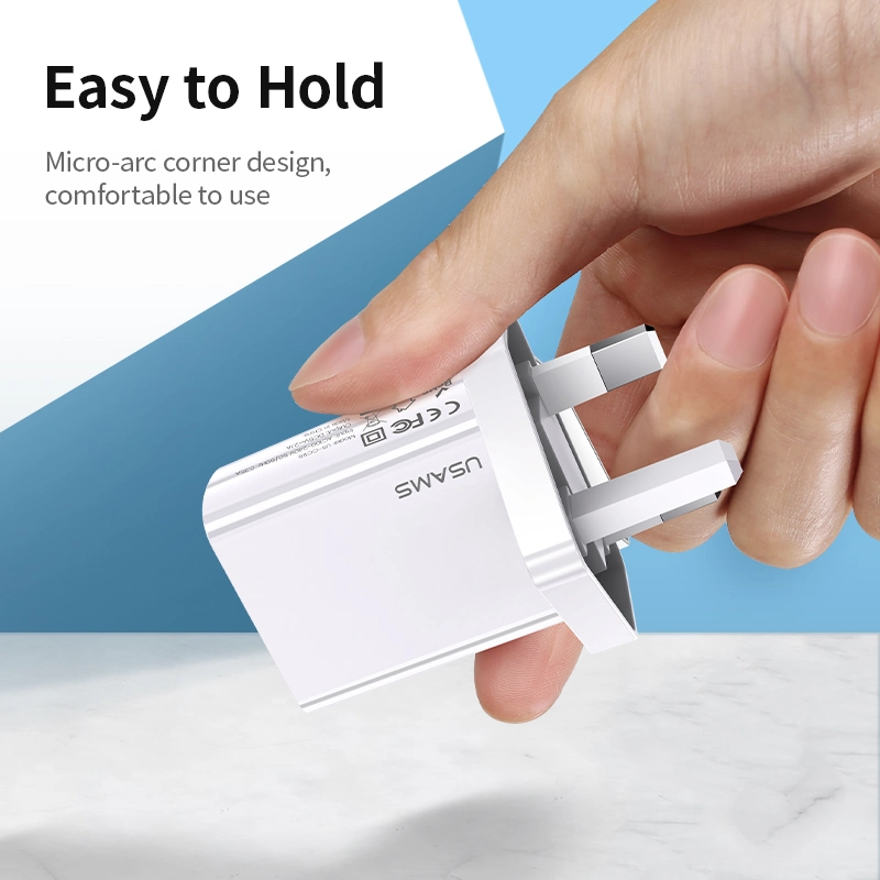 Usams 2021 Hot Selling UK Plug USB Single Port Charger Fast Travel Charger with Fireproof Shell