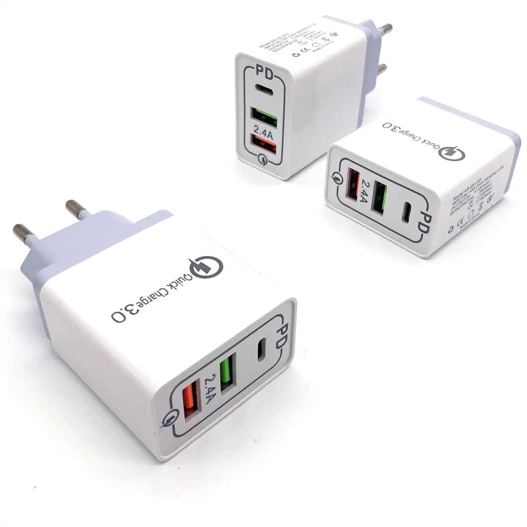 Quick Charge Dual Port and Type C USB Wall Charger for Mobile Phone Charger