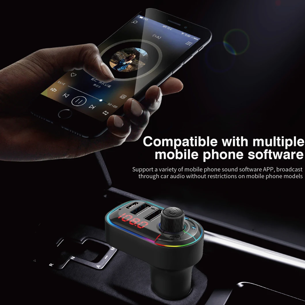 Type C+Dual USB Port Mobile Charger on Car with Bluetooth FM Transmitter