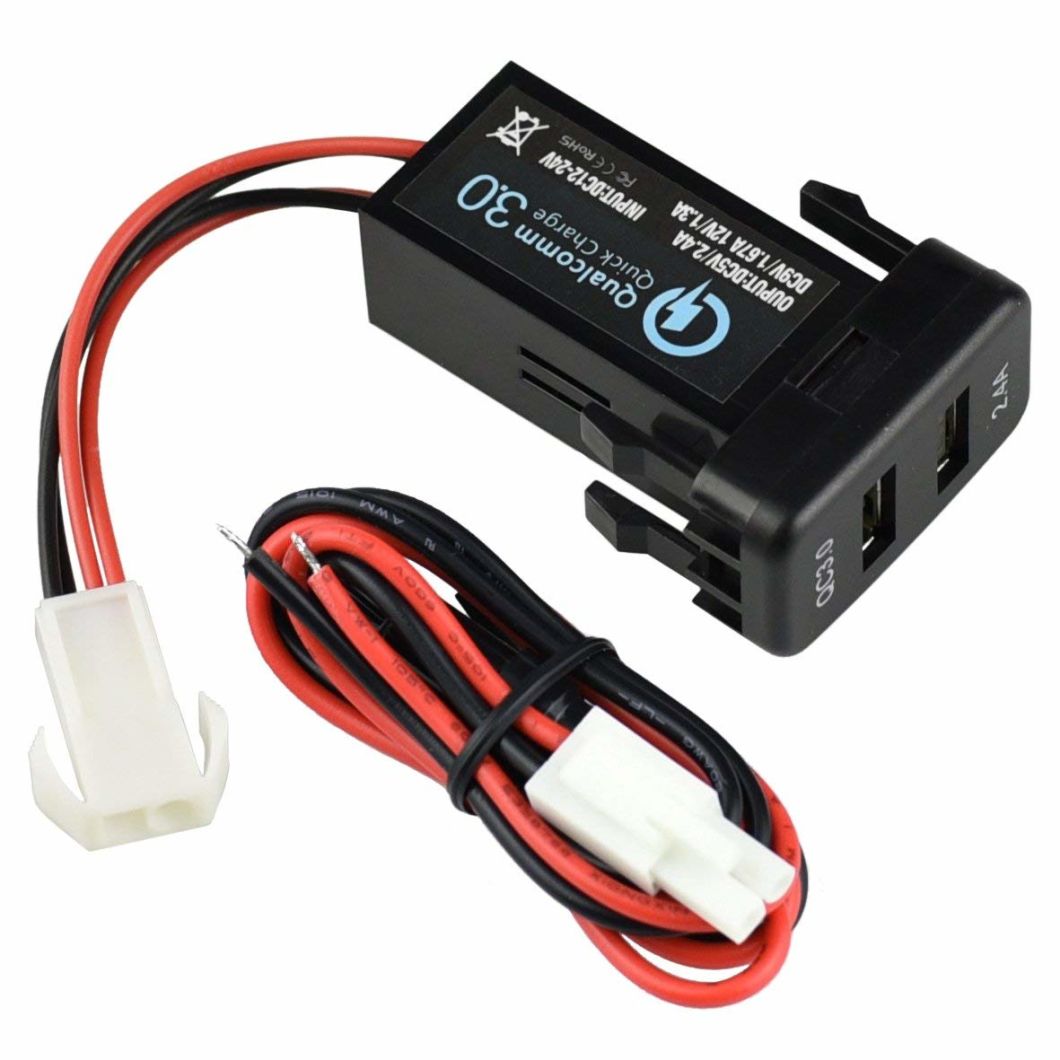 Dual USB Port Charger Socket Quick Charge 3.0 & 2.4A for Toyota