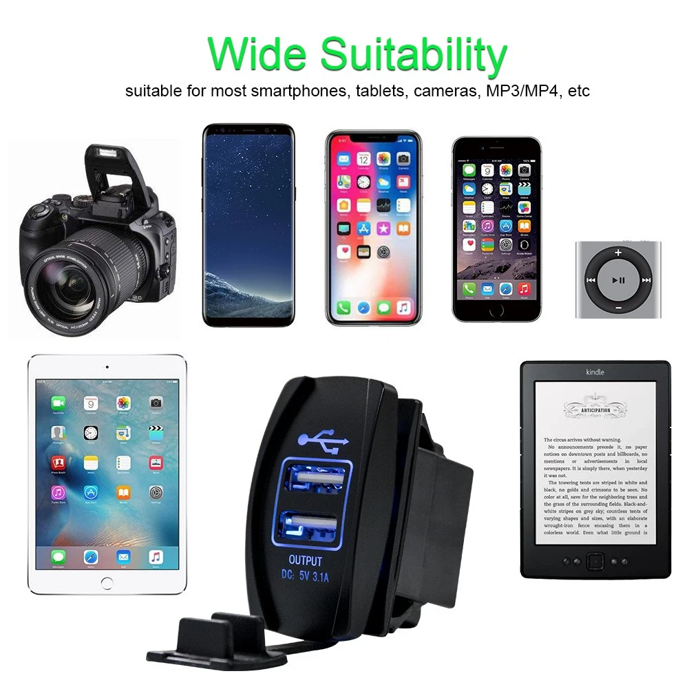 USB Charger Universal Rocker Style Dual Port USB Charger