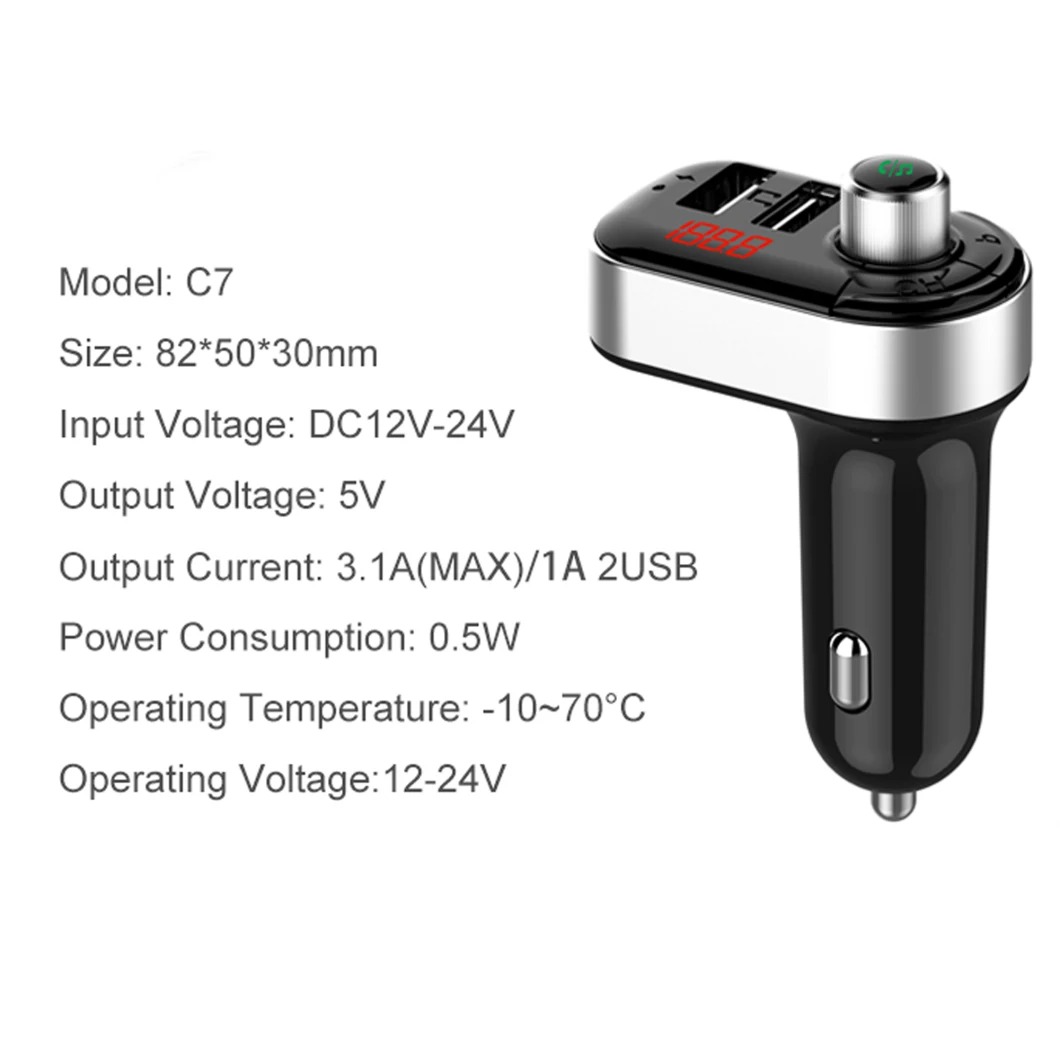 Insert Cigerate Lighter 5V 3.1A Car MP3 Dual USB Charger with Bluetooth Handfree Answer Call