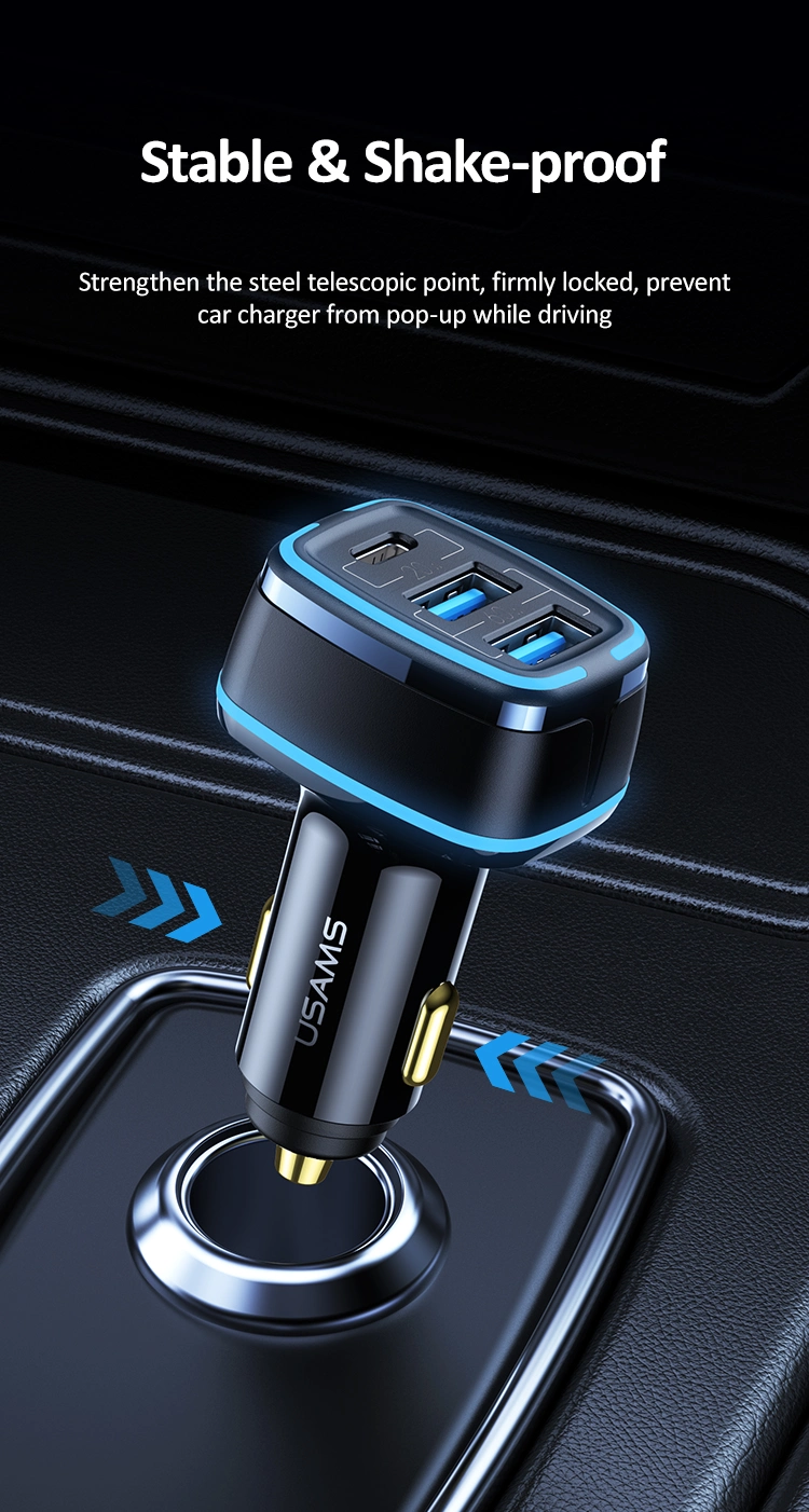 Usams 2021 Super Big Power 80W Car Adapter Charger 3 USB Port Fast Charging