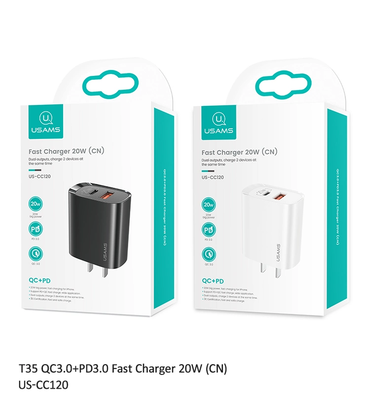 Usams New 20W Dual Wall Charger QC3.0 Pd3.0 Fast Wall Charger