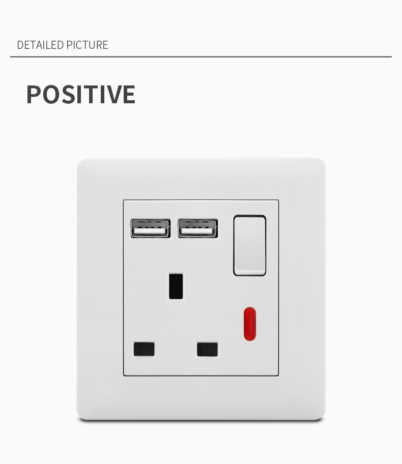 Switched 13A PC Wall Socket Outlet with USB Charging Ports British Type