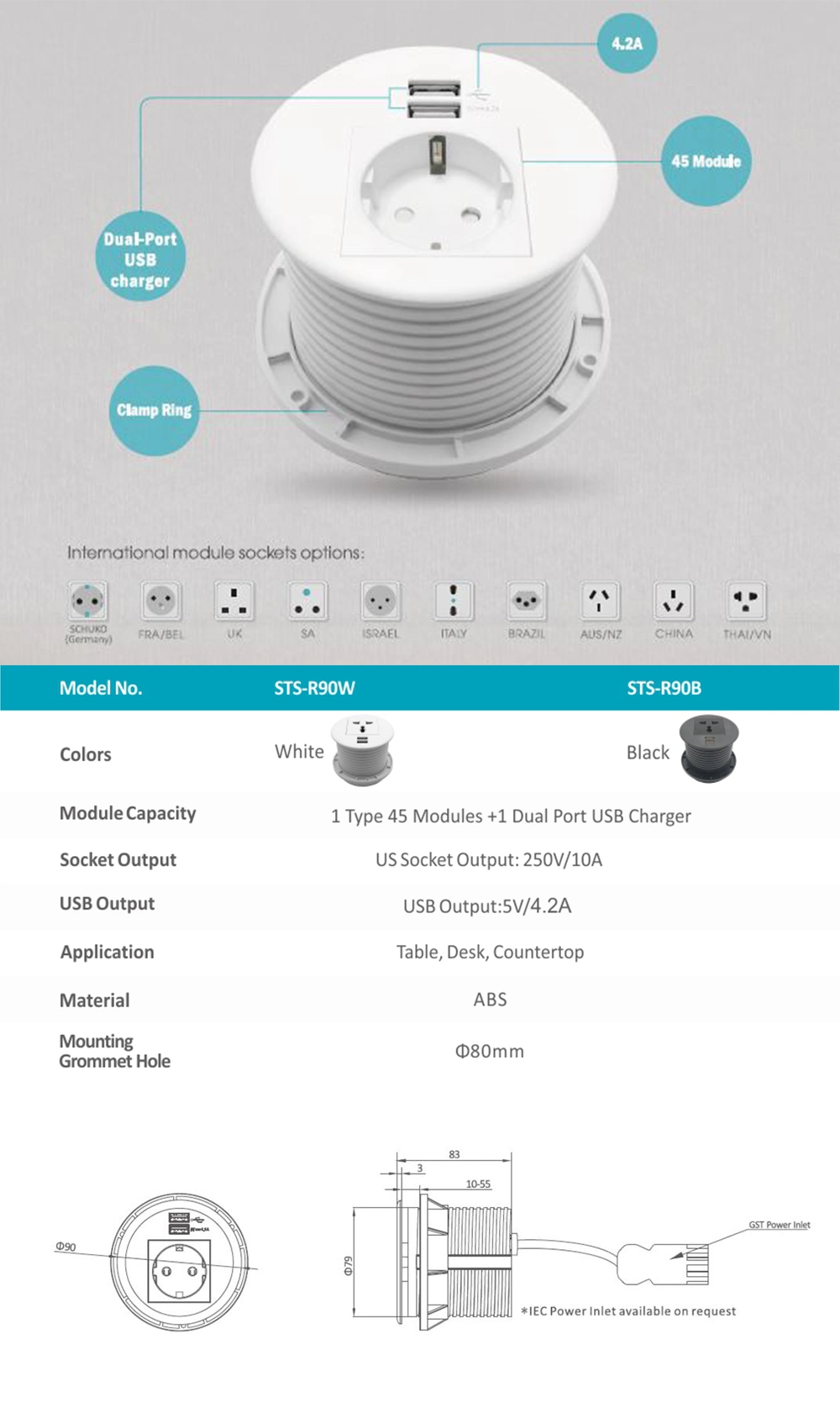 Multi Port USB Charger Round Table Socket