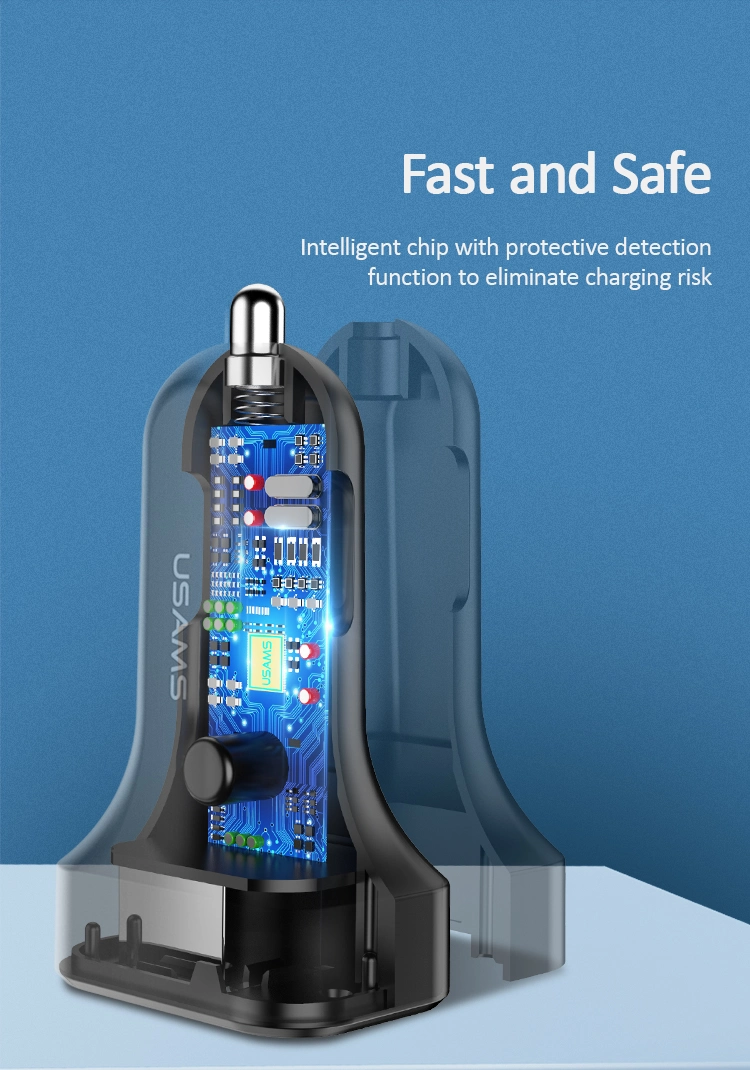 Usams High Quality Cc087 Dual Ports USB Car Charger Car Phone Charger for Mobile Tablet