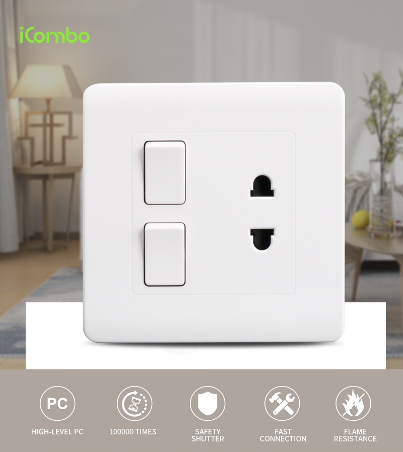 High Quality White Wall Electrical Light Switch and Power Socket Outlet Easy Insert