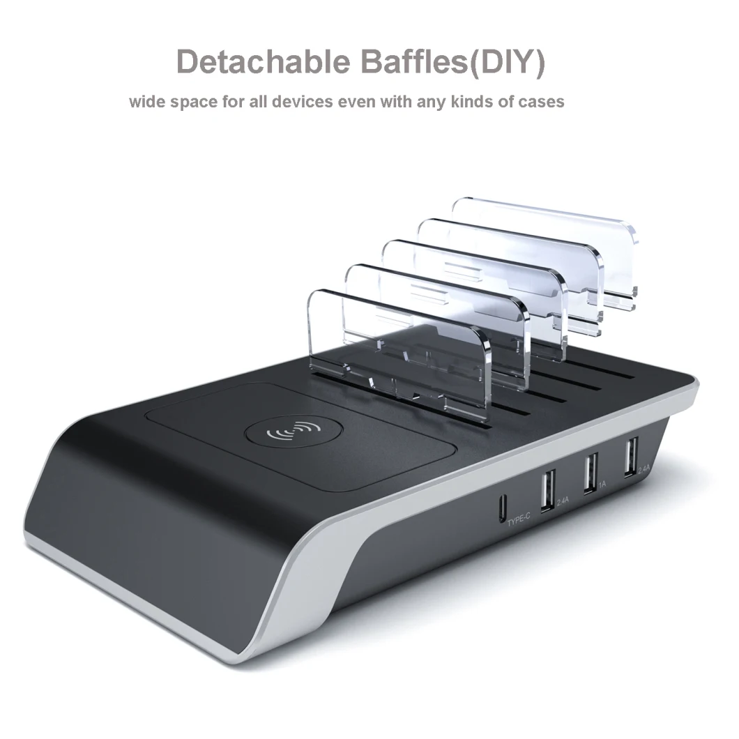 4 USB Charging Station with Qi Fast Wireless Charging