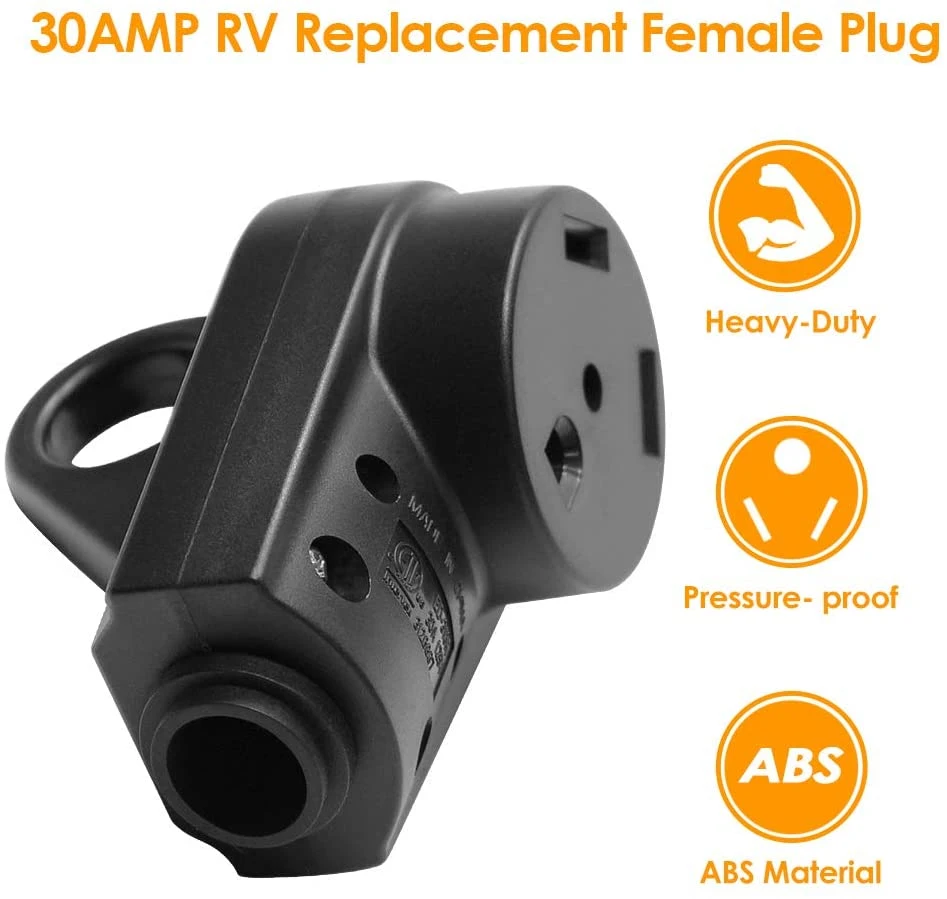 Heavy Duty RV 30 AMP Female Replacement Plug 30 AMP RV Plug Receptacle with Grip Handle for RV, Camper, Caravan, Motorhome, etc (30A Female Plug)