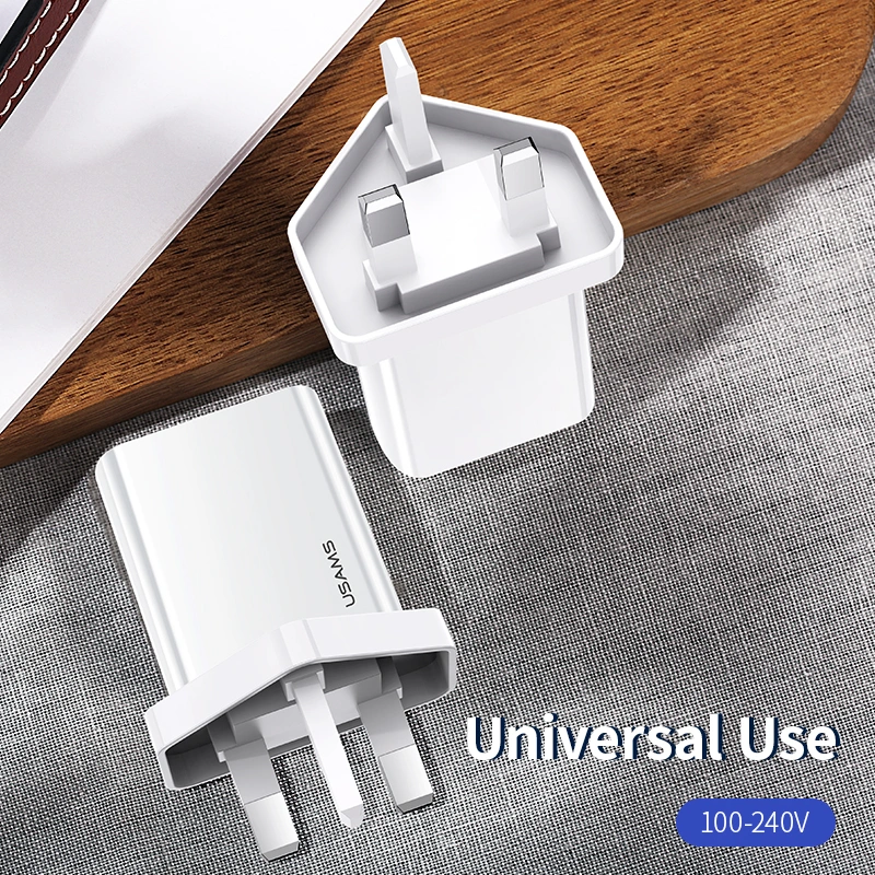 Usams 2021 Hot Selling UK Plug USB Single Port Charger Fast Travel Charger with Fireproof Shell