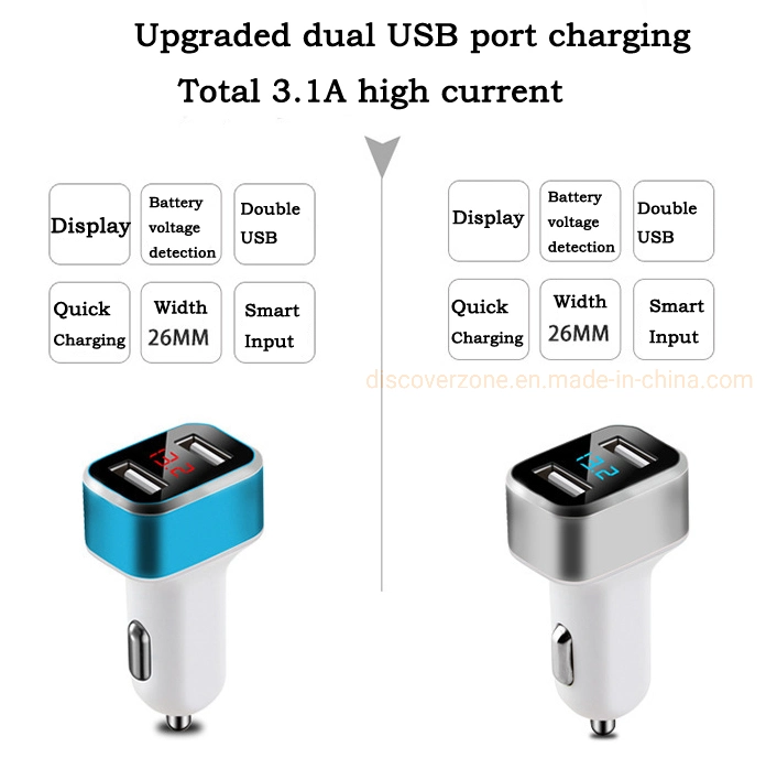 Universal Fast Charge Double USB Car Charger Phone Multi-Function Digital Display Voltage Protection