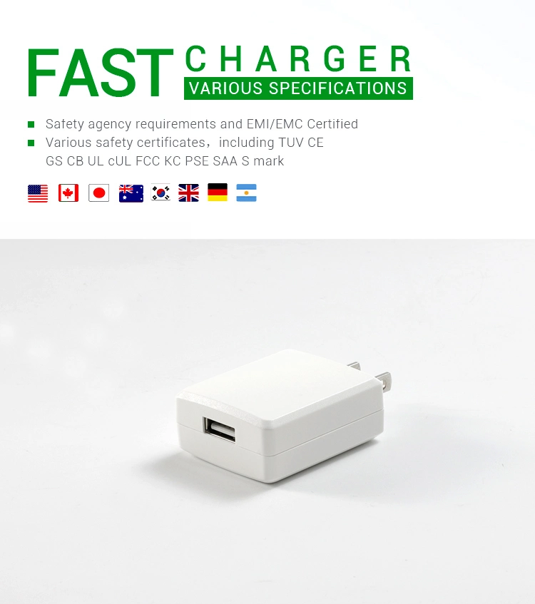 Cec DOE VI Compliance USB Power Charger 5V 500mA Us Wall Mount USB Charger