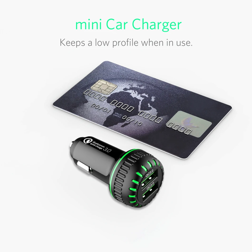 Dual Ports Quick Charger 3.0 Dual USB Fast Charging Adapter Car Charger for Mobile Phone