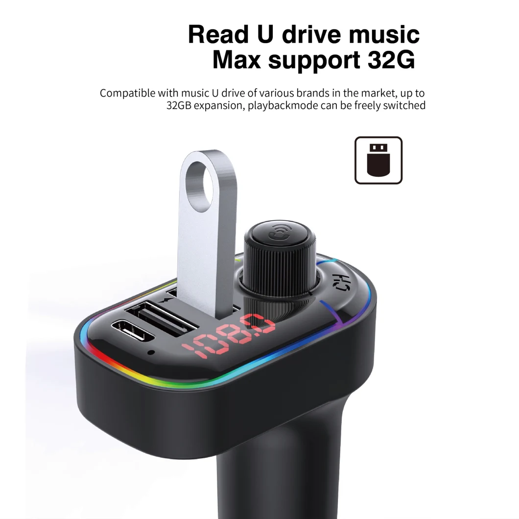 Type C+Dual USB Port Mobile Charger on Car with Bluetooth FM Transmitter