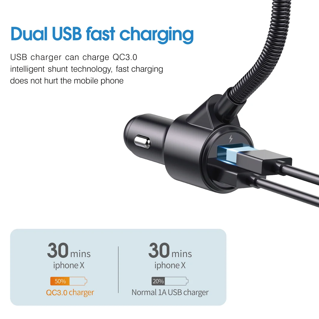 Large Screen Display QC 3.0 Fast Charging Dual USB Charger with Bluetooth 5.0 Chip