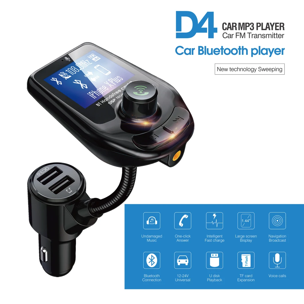 Large Screen Display QC 3.0 Fast Charging Dual USB Charger with Bluetooth 5.0 Chip