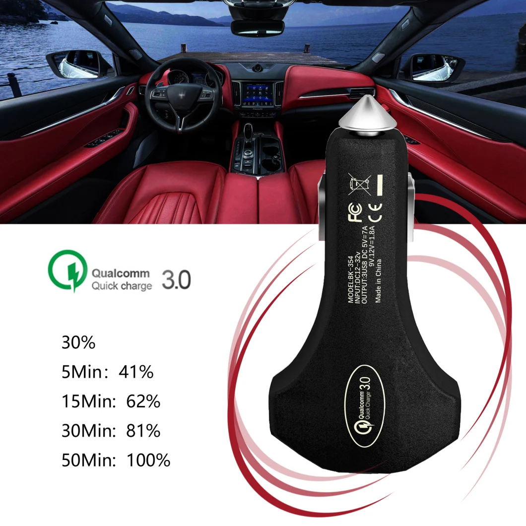 QC3.0 Fast Charge 35W Safety Hammer Type-C+Dual USB Car Charger