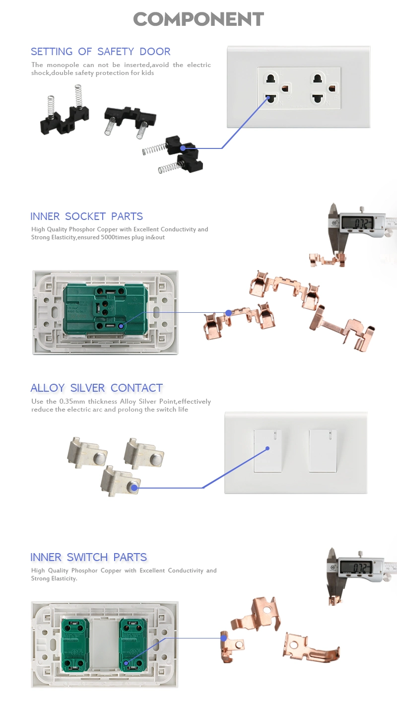 120*120mm Wall Duplex 6 Pin Electrical Power Outlet for Thailand 250V 16A