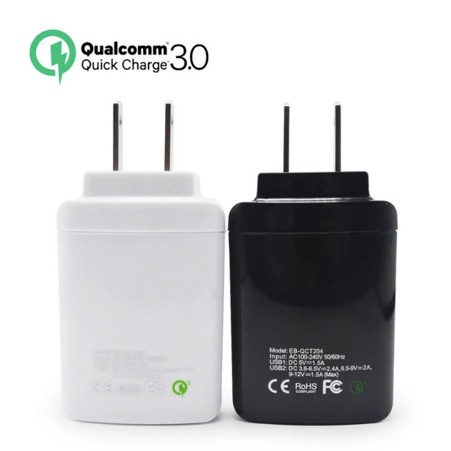 QC3.0 Travel Charger Dual USB Wall Charger+USB Cable