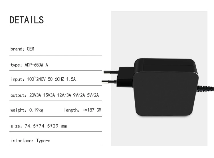 65W Type C USB Charger/Fast Charger/Battery Charger for Laptop