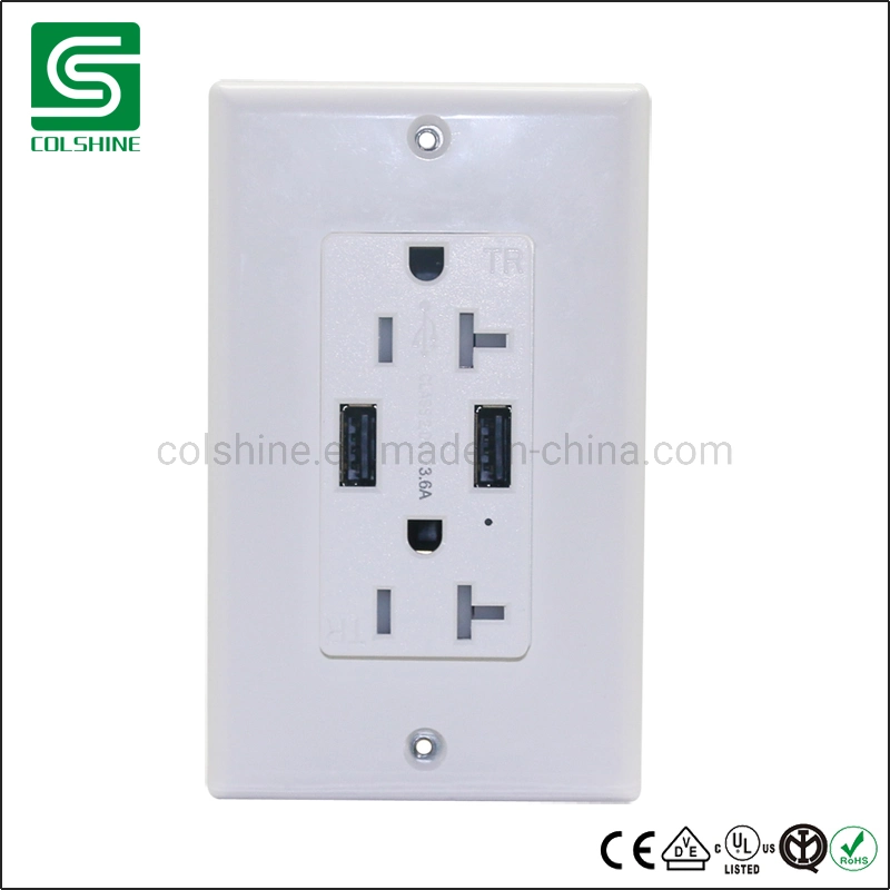 20A 125V American 2 Port USB Charger Receptacle Outlet