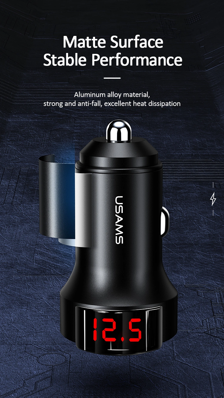 Usams Wholesale 42W Car Charger Ultra Fast Dual Port Digital Display Pd Car Mobile Charger