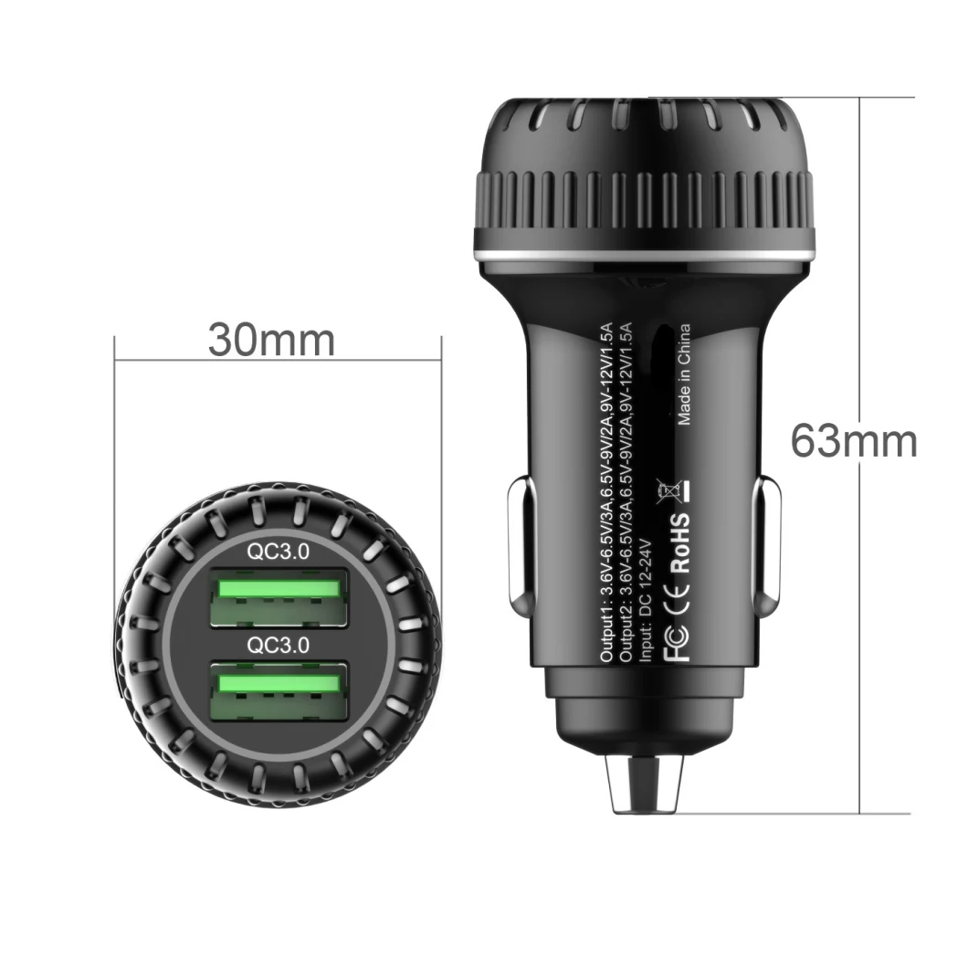 5V 3A Smartphones Charger Universal USB Car Charger Dual Port QC3.0, 36W USB Car Charger
