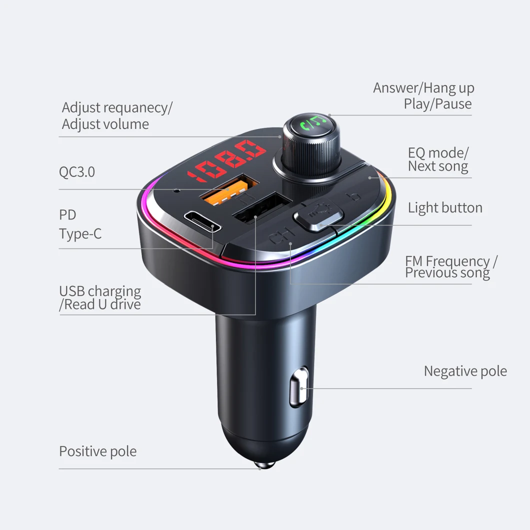 QC 3.0 Dual USB Port Car Charger with Pd Type C Port
