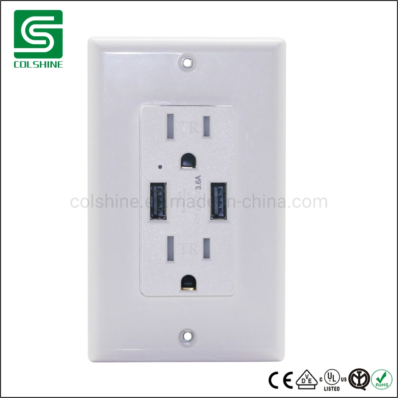 15A 125V American 2 Port USB Charger Receptacle Outlet