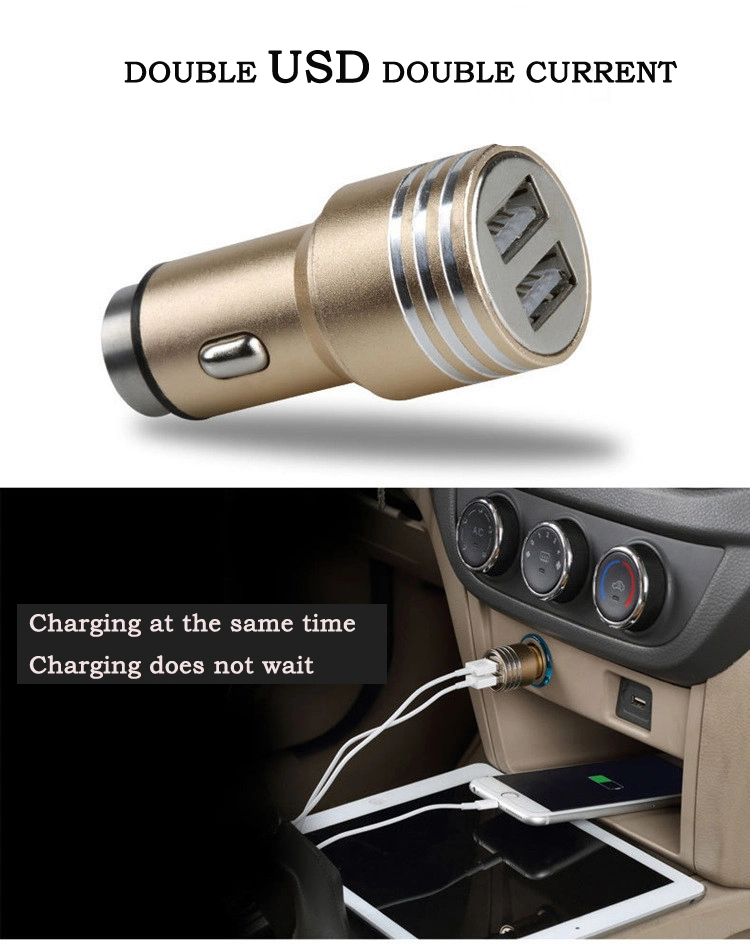 Factory Direct Safety Car Charger 2.8A Dual USB Car Charger Aluminum