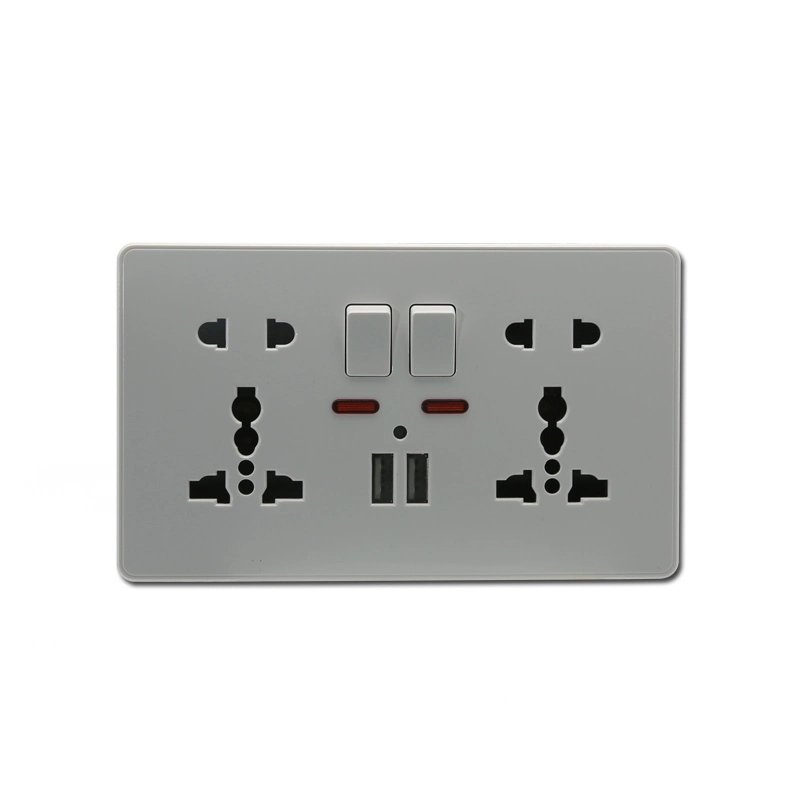 Double Five Pin Multi Function Electrical Outlet with Light+2 USB Port (C82-059)
