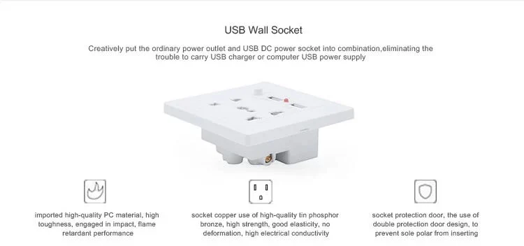 Bx-USB002 Wholesale 3-Pin Power Socket Wall Socket with USB Indoor Electrical Wall Socket